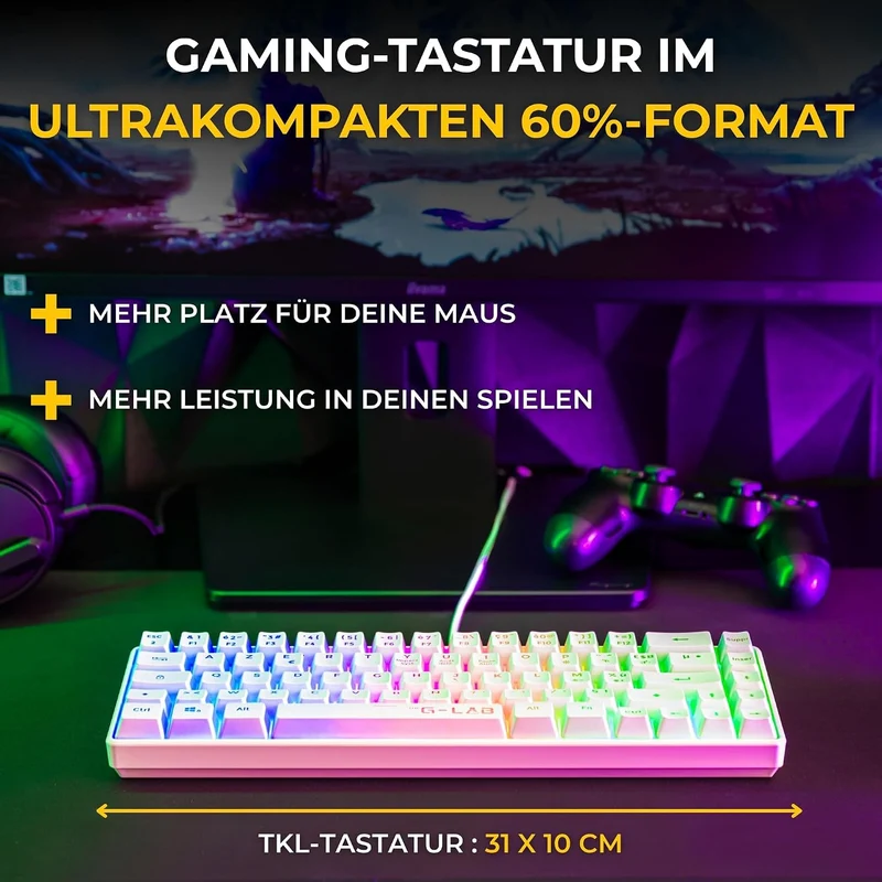 The G-Lab Combo Hydrogen - Set Gaming-Tastatur und Maus Weiss QWERTZ DE | Gaming-Tastatur + Gaming-M