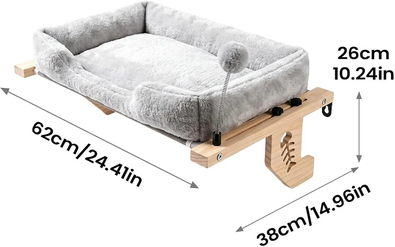Katzen Fensterbett Ruheplatz Mit Plüschkissen Und Ball | Indoor Katzenbett für die Wohnung Für Zuhau