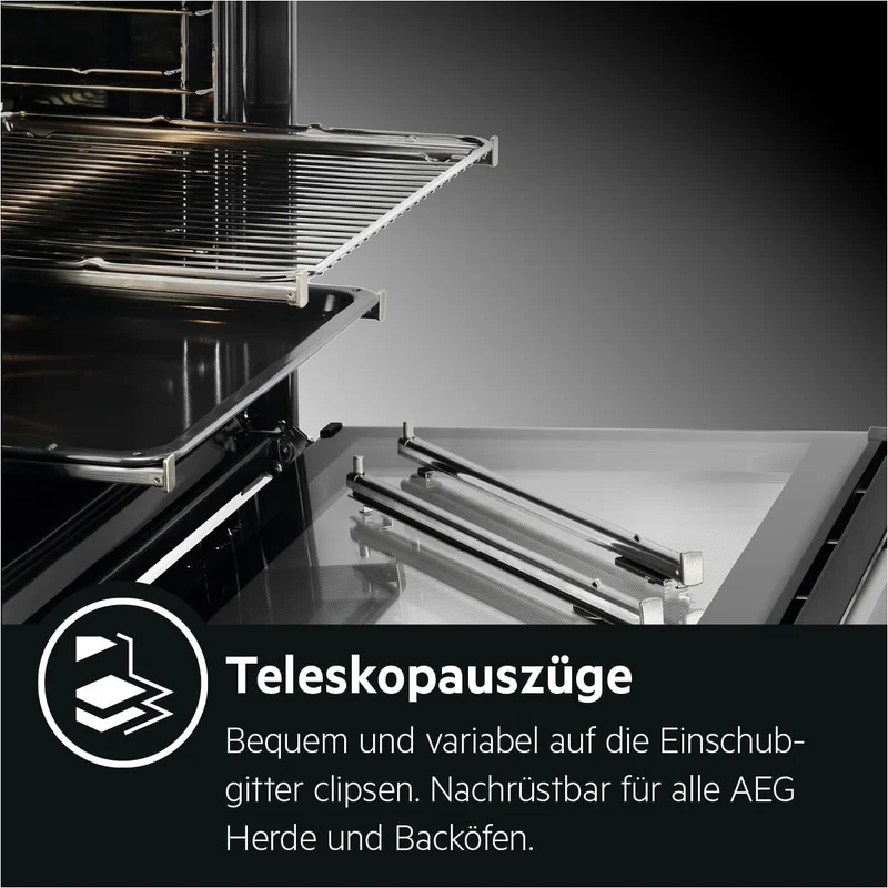 AEG Standherd mit Glaskeramik-Kochfeld, 50cm, A, 1 Paar Teleskopschienen, Bräterzone, Mehrkreiskochz
