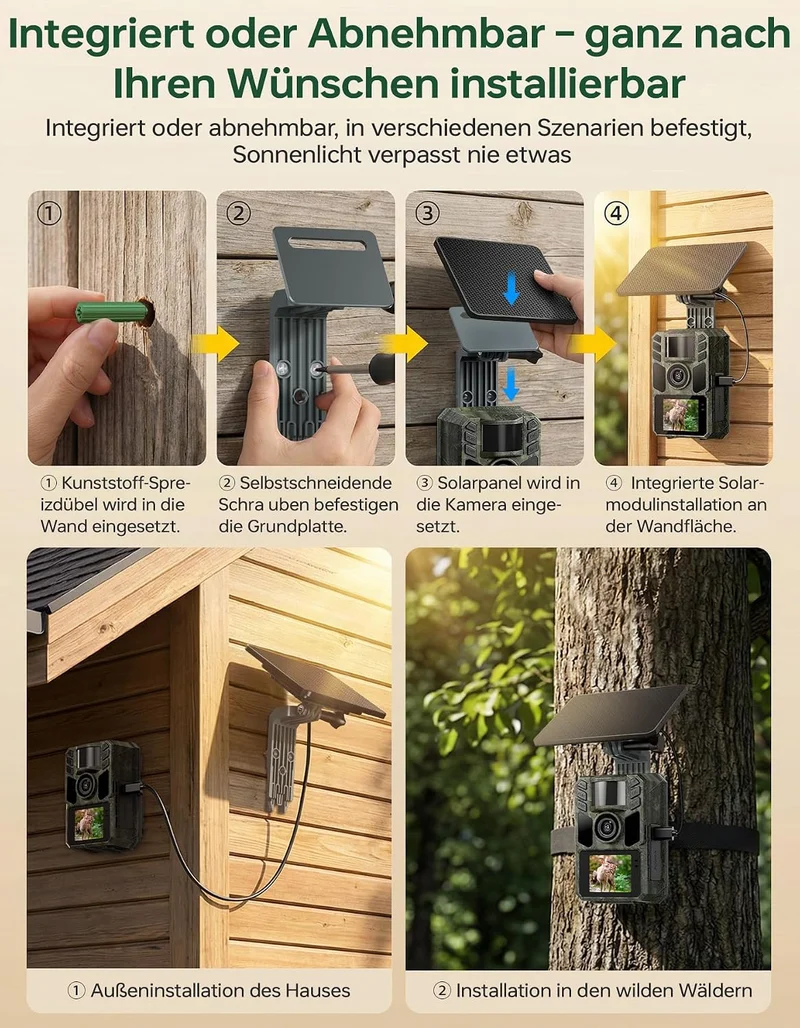 Wildkamera mit Handyübertragung App,Wildtierkamera 4K 64MP WLAN Solar mit Lithium-Batterie, Bewegung