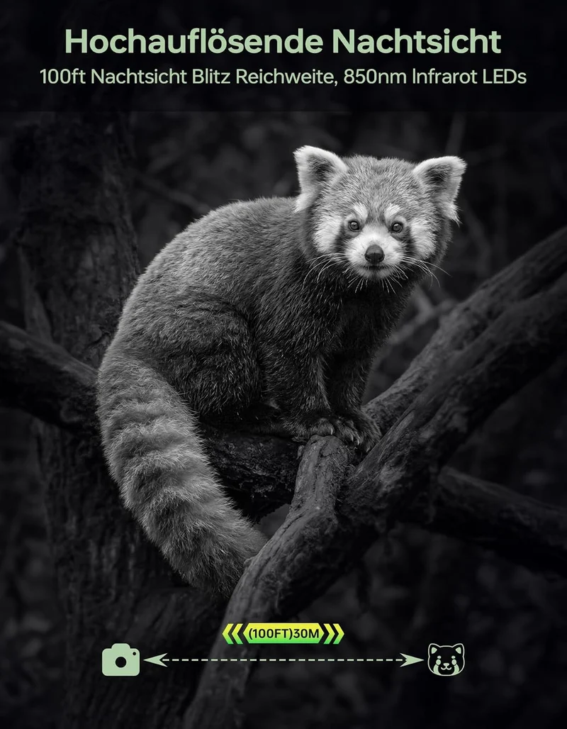 Wildkamera mit Handyübertragung App,Wildtierkamera 4K 64MP WLAN Solar mit Lithium-Batterie, Bewegung