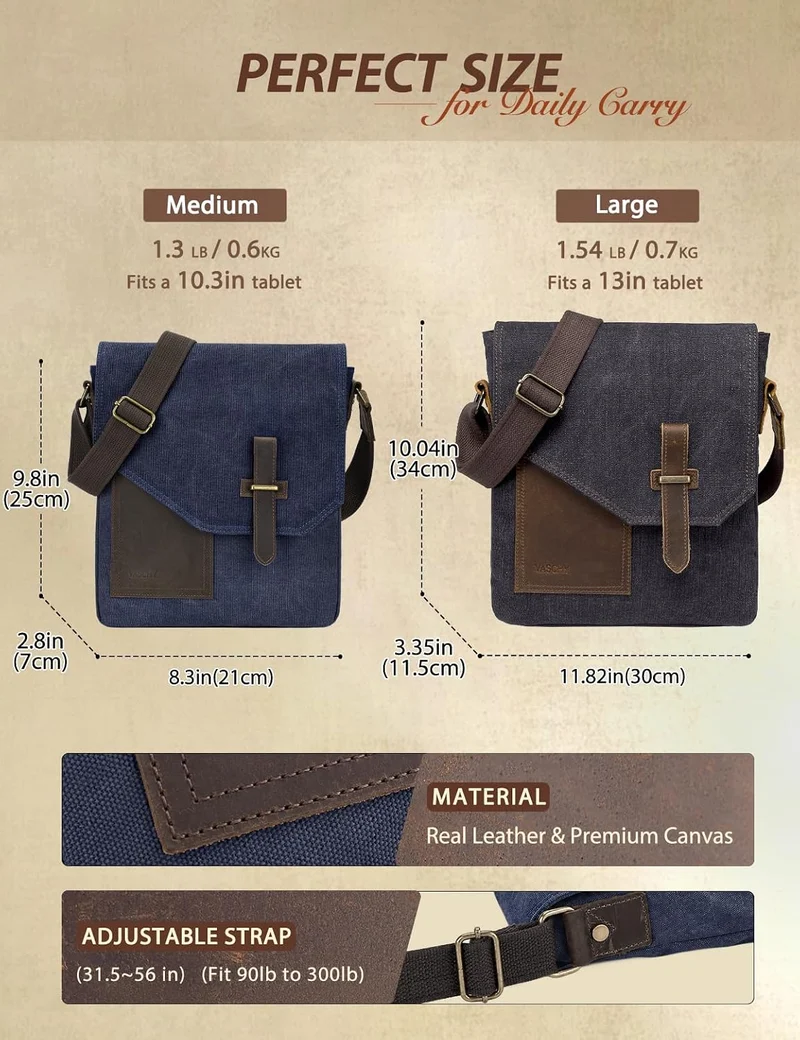 VASCHY Klein Umhängetasche Herren mit RFID-Schutz,Vintage Messenger Bag Herrentasche Schultertasche