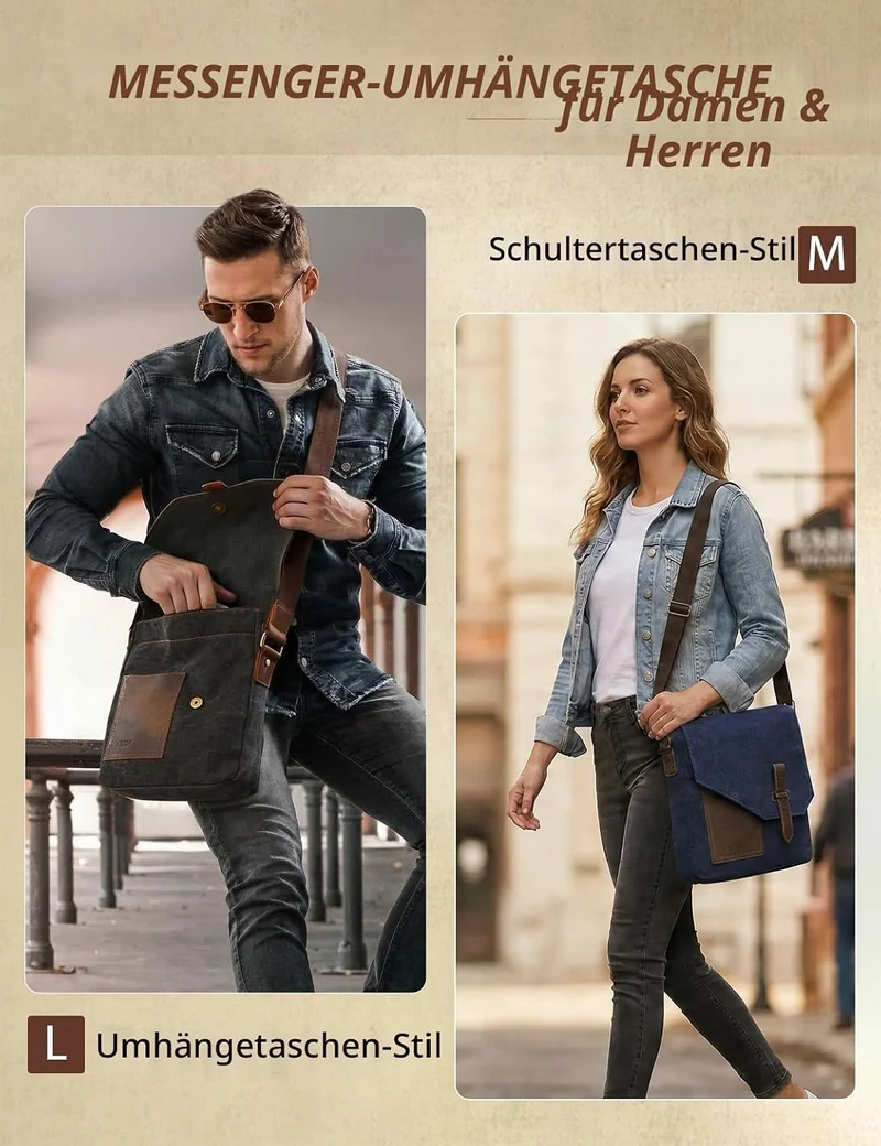 VASCHY Klein Umhängetasche Herren mit RFID-Schutz,Vintage Messenger Bag Herrentasche Schultertasche