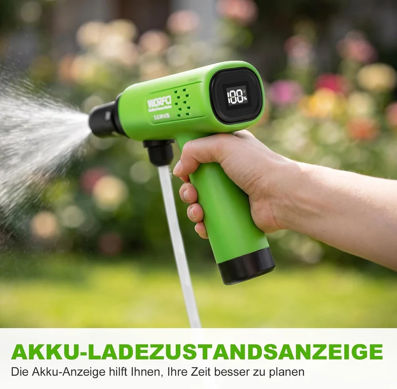 Druckreiniger Handheld Compact, USB-C-Anschluss, Batterieanzeige | Mitteldruck MAX 18 Bar, 5-in-1 Mu