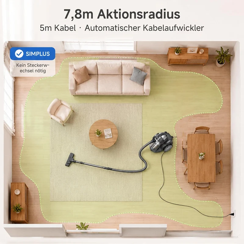 SIMPLUS Staubsauger mit Kabel, Beutelloser Bodenstaubsauger, 1200W, 28 kPa Saugleistung, F9 HEPA Fil