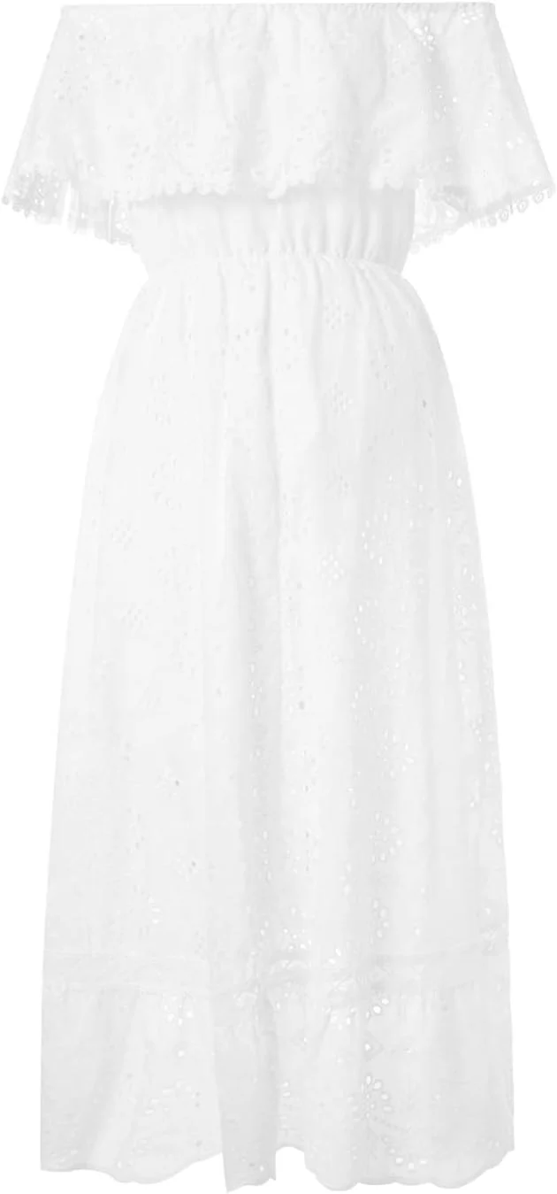 Damen-Maxikleid mit V-Ausschnitt, ärmellos, gestrickt, Spitze, Cutout, Schlinge, Rüschen, offener Rü