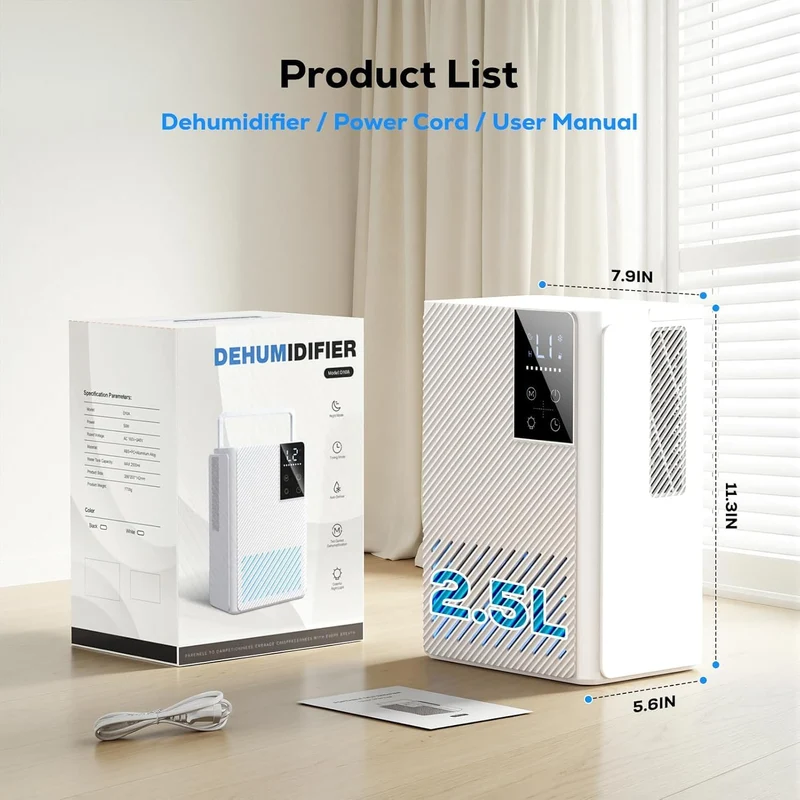 Luftentfeuchter Elektrisch, Ultra Leiser Raumentfeuchter, 2.5L Luftentfeuchter mit LED Display, Auto