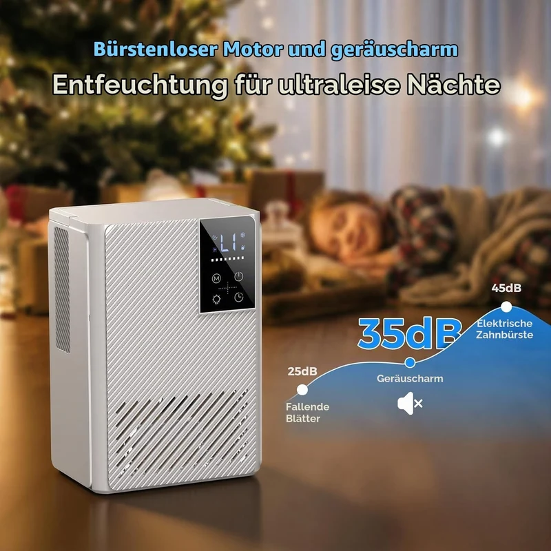 Luftentfeuchter Elektrisch, Ultra Leiser Raumentfeuchter, 2.5L Luftentfeuchter mit LED Display, Auto