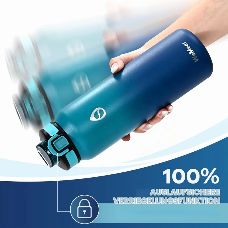WEMEET 1000ml Thermosflasche Edelstahl, Auslaufsicher Isolierte flasche mit Strohhalm & 2 Deckel, id
