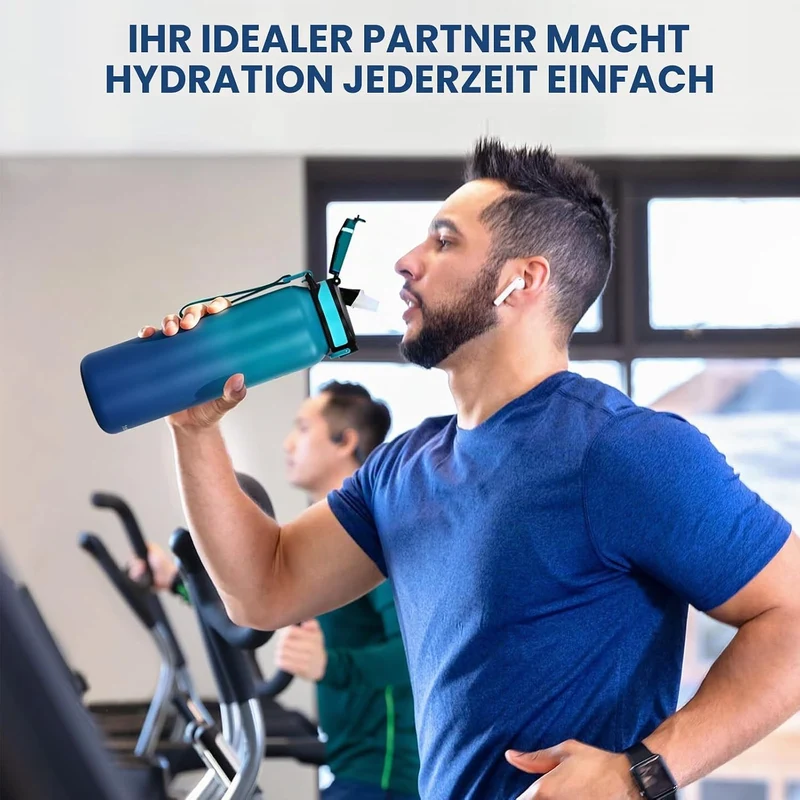 WEMEET 1000ml Thermosflasche Edelstahl, Auslaufsicher Isolierte flasche mit Strohhalm & 2 Deckel, id