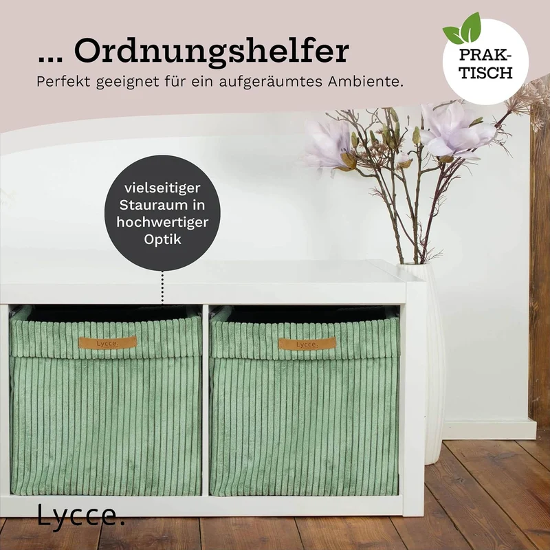 Lycce Kallax Boxen Cord 2er Set mit entfernbarem Cord-Bezug | salbei Salbei 2er Set, Salbei 2er Set