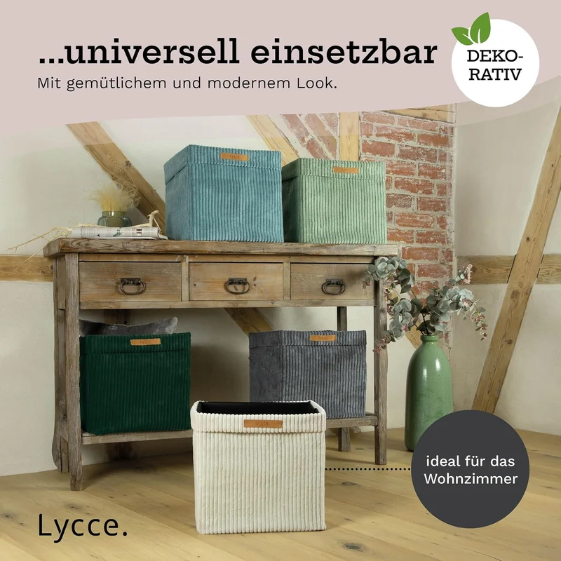 Lycce Kallax Boxen Cord 2er Set mit entfernbarem Cord-Bezug | salbei Salbei 2er Set, Salbei 2er Set