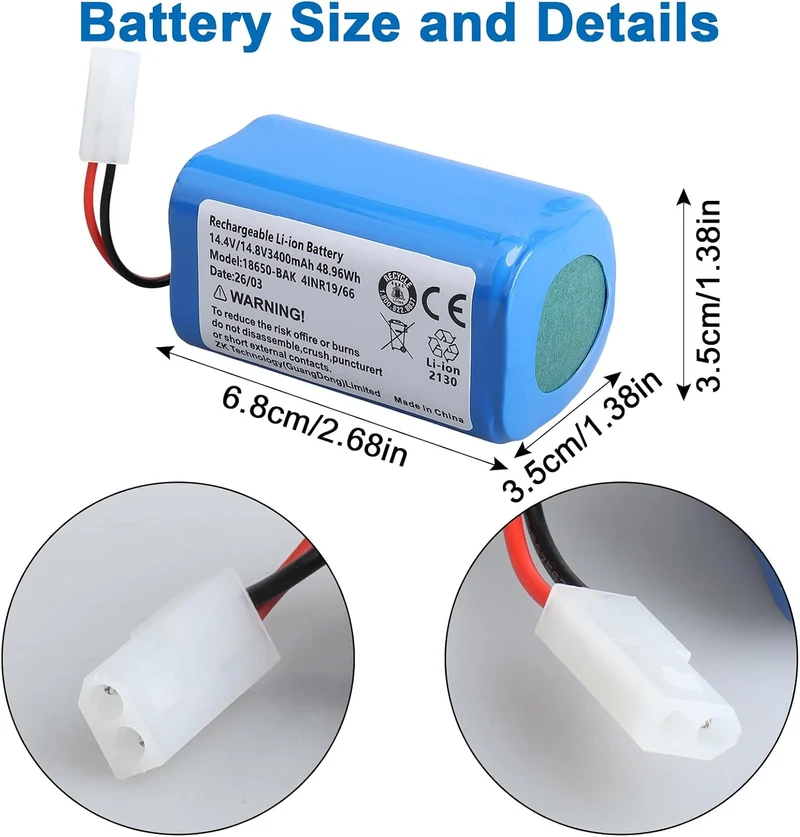 14,4V 3400mAh Lithium-Ionen-Akku Kompatibel mit Rowenta Explorer 60, 20, 40, 50, 45 Saugroboter