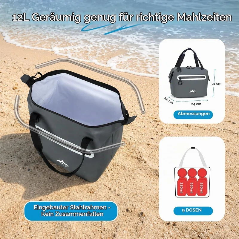 Lekesky Kühltasche Klein 12L – Wasserdicht & Leckgeschützt, Isolierte Lunchtasche für Unterwegs, Tra