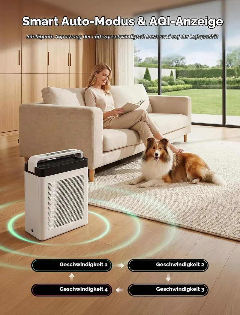 Luftreiniger mit Aktivkohlefilter, Doppel-Ansaugung, CADR 300 m³/h | bis 232 m², Air Purifier H13 HE