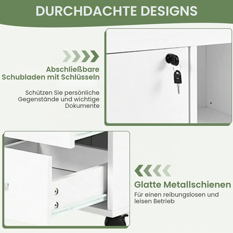 Aktenschrank Abschliessbar mit 3 Schubladen, 2 Offenen Fächern und Einer Tür, Abschliessbar Büroschr