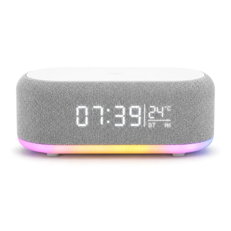 BYZESTY Radiowecker mit kabellosem Laden 15 W, Digitaler Radiowecker, Bluetooth, 6 in 1, mit Nachtli