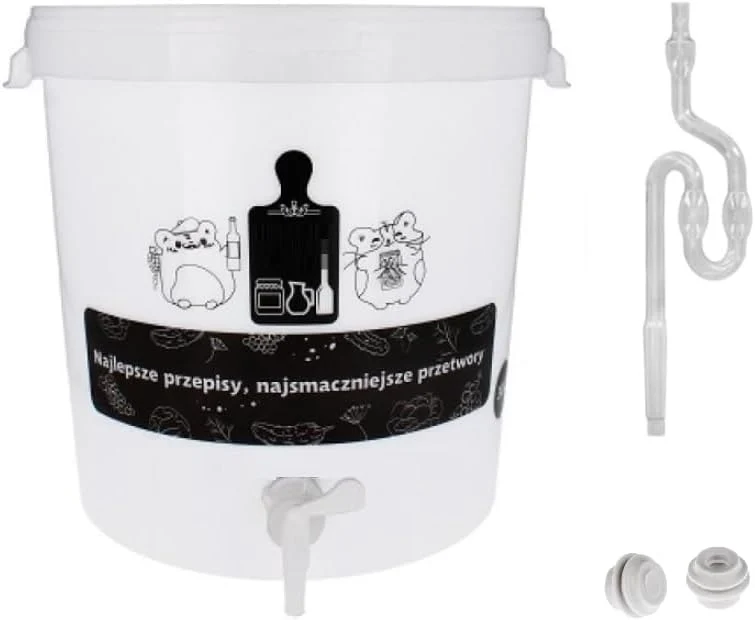 MIKONI Gärbehälter 30L + Hahn + Deckel + Gärrohr, Gäreimer Eimer Wein Gärfass Gärballon CHM