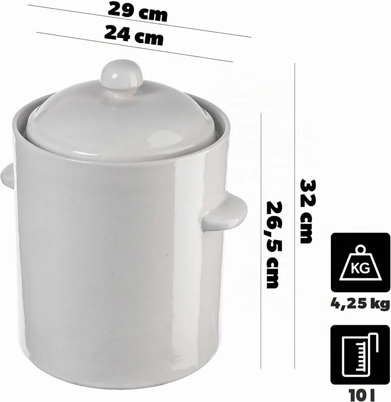 KADAX 10L Steinzeugtopf, Dichter Keramiktopf mit Deckel, Spülmaschinenfester Steinguttopf, handgefer