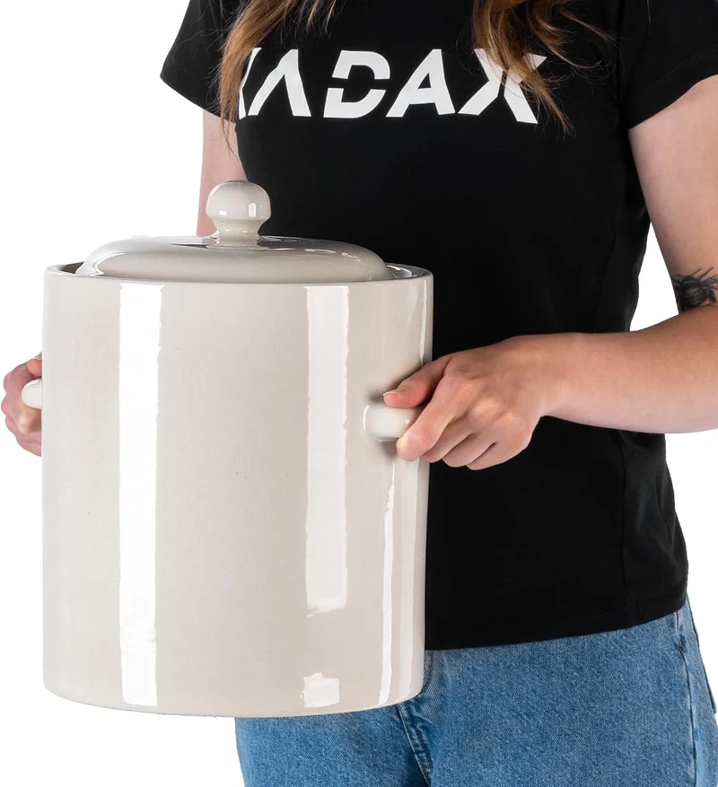 KADAX 10L Steinzeugtopf, Dichter Keramiktopf mit Deckel, Spülmaschinenfester Steinguttopf, handgefer
