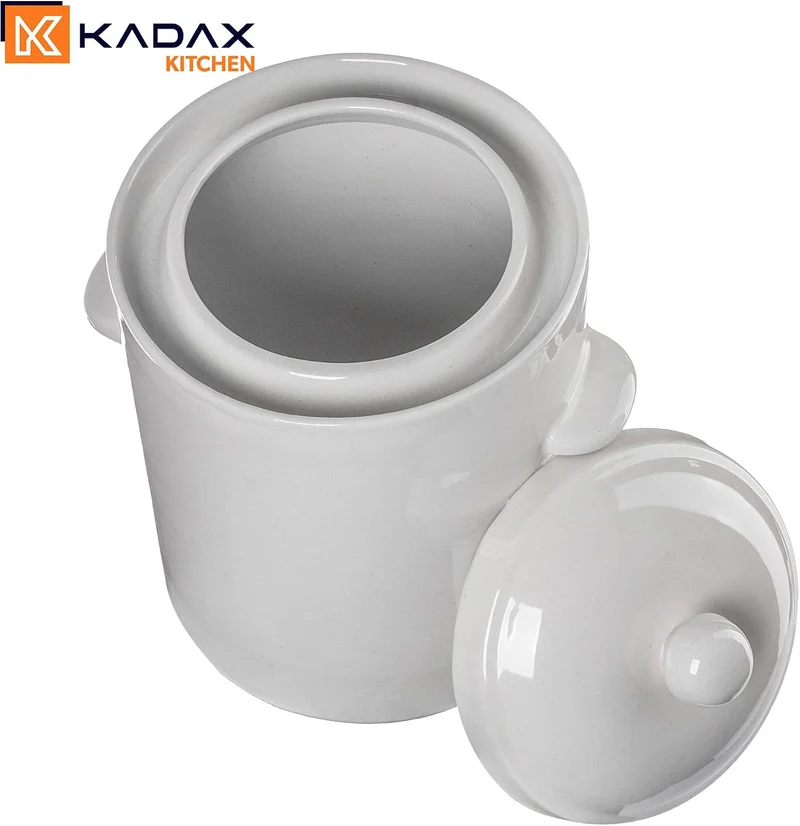 KADAX 10L Steinzeugtopf, Dichter Keramiktopf mit Deckel, Spülmaschinenfester Steinguttopf, handgefer