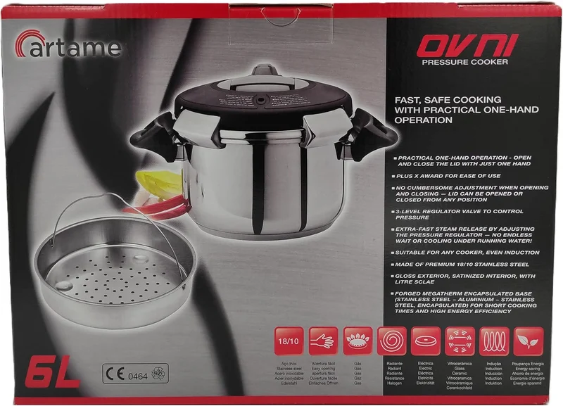 Artame 38308 Ovni Schnellkochtopf aus Edelstahl, 18/10 8 l 8 Liter, 8 Liter