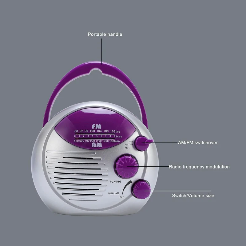 Elprico AM FM Dusch Radio Eingebauter Lautsprecher, IPX4 Wasserdicht Hängendes Badezimmer Radio, Tra
