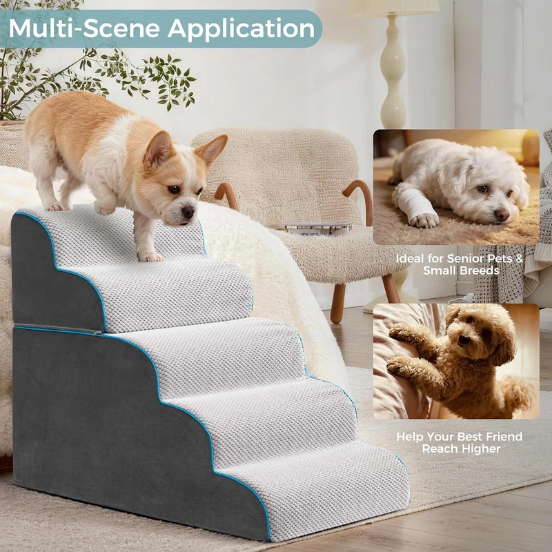 Hundetreppe & Rampe für hohes Bett & Sofa, 33-61 cm abnehmbare Haustiertreppe für kleine & mittlere