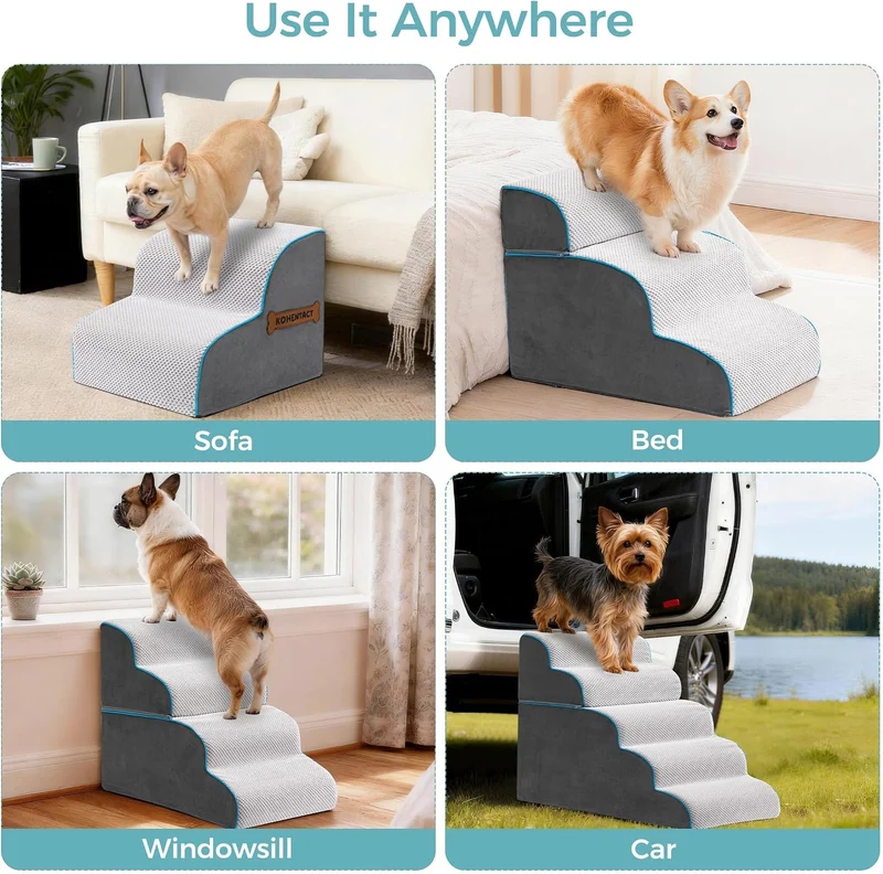 Hundetreppe & Rampe für hohes Bett & Sofa, 33-61 cm abnehmbare Haustiertreppe für kleine & mittlere