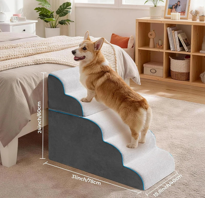 Hundetreppe & Rampe für hohes Bett & Sofa, 33-61 cm abnehmbare Haustiertreppe für kleine & mittlere