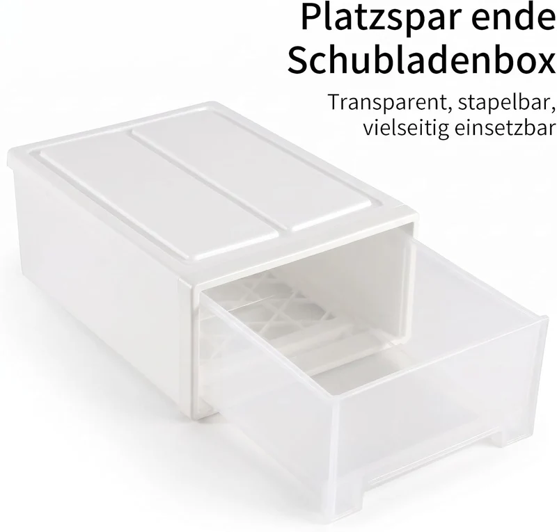 2 Stück Schubladenbox Kunststoff Weiss, 30 x 22 x 12cm Stapelbare Schreibtisch Organizer mit Schubla