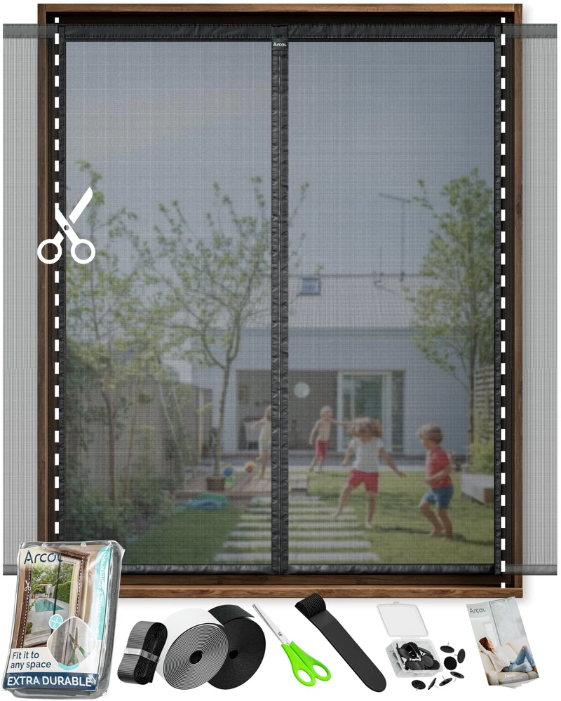 ARCOL Fliegengitter Fenster mit Magnet 155x115h cm Zuschneidbar - Moskitonetz mit Klettverschluss -