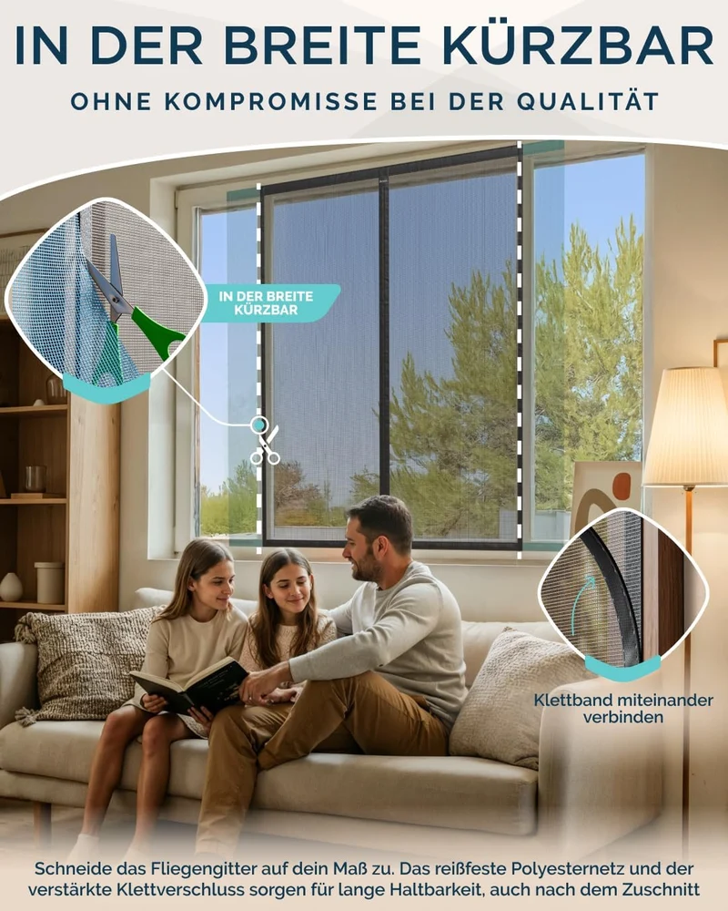 ARCOL Fliegengitter Fenster mit Magnet 155x115h cm Zuschneidbar - Moskitonetz mit Klettverschluss -