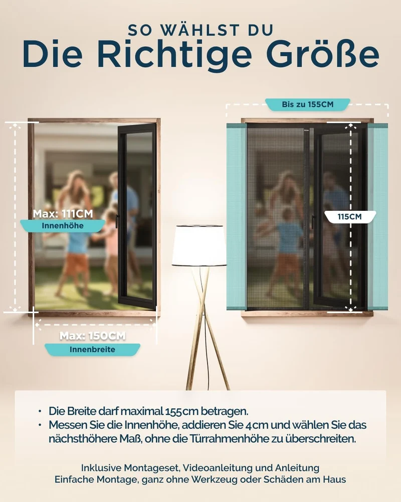 ARCOL Fliegengitter Fenster mit Magnet 155x115h cm Zuschneidbar - Moskitonetz mit Klettverschluss -
