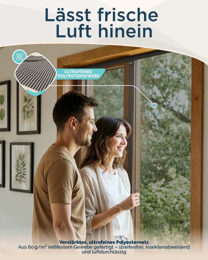 ARCOL Fliegengitter Fenster mit Magnet 155x115h cm Zuschneidbar - Moskitonetz mit Klettverschluss -