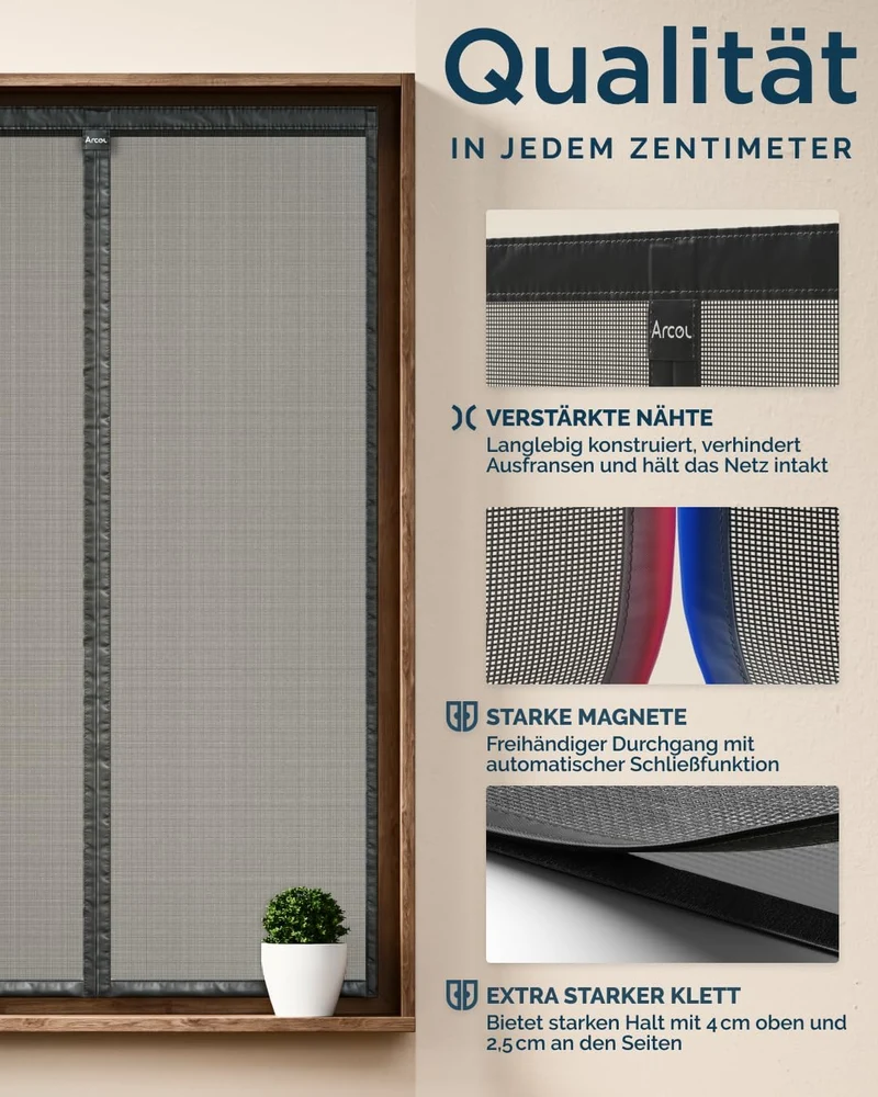 ARCOL Fliegengitter Fenster mit Magnet 155x115h cm Zuschneidbar - Moskitonetz mit Klettverschluss -