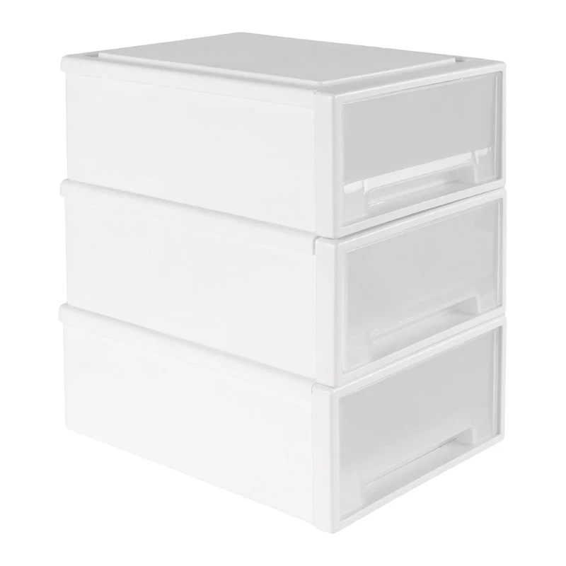 3 Stück 27 x 18 x 10cm Weiss Schubladenbox Kunststoff, Stapelbare Schubladenboxen, Schreibtisch Orga