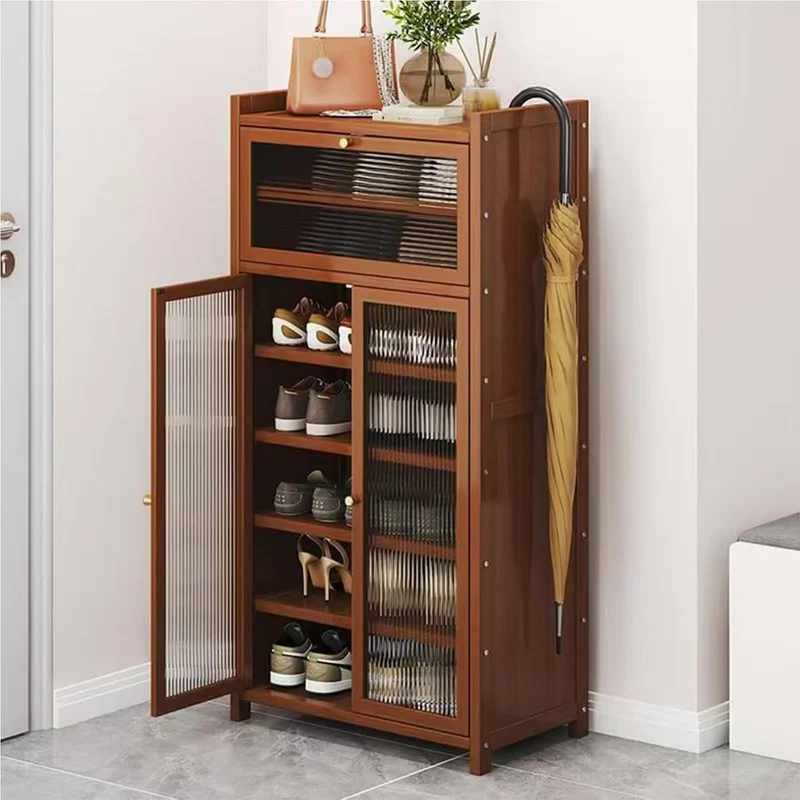 Generisch Schuhschrank Holz mit Korbgeflecht-Türen Moderner Bambus Schuhschränke Schuhschrank Schmal