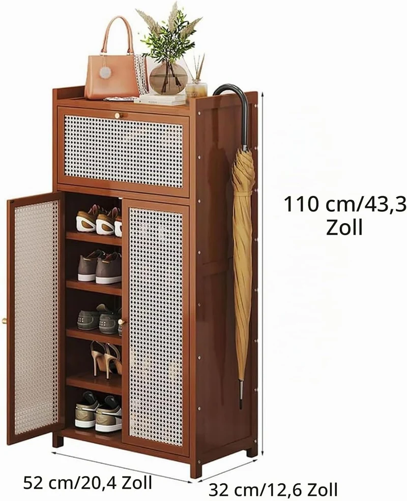 Generisch Schuhschrank Holz mit Korbgeflecht-Türen Moderner Bambus Schuhschränke Schuhschrank Schmal