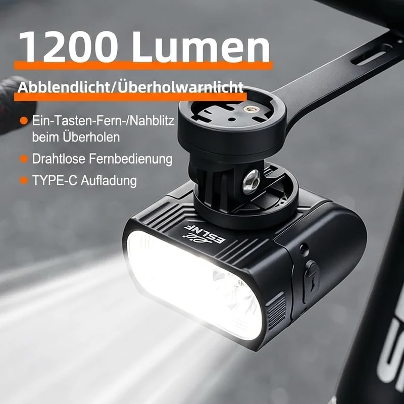 1200 Lumen Fahrradlicht vorne mit Halterung für GoPro/Fahrradcomputer, 3400mAh Akku Aufladbar Supear