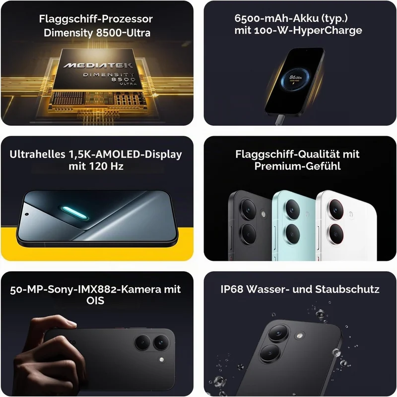 XIAOMI Poco X8 Pro Smartphone 8GB+512GB, Dimensity 8500-Ultra Prozessor, 6500mAh Akku, Ultra-helles