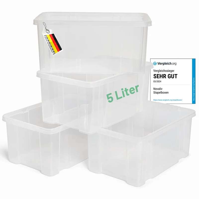 Novaliv 4x Aufbewahrungsboxen ohne Deckel 5L 30 x 19 x 14 cm transparente Nestbar stapelbare Storage