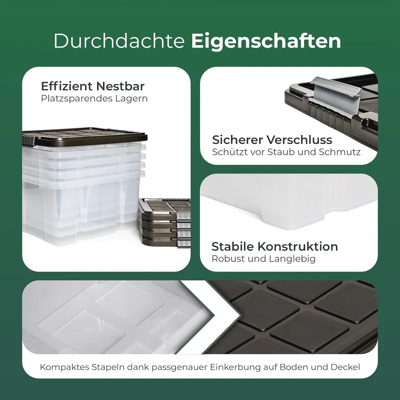 Novaliv 4x Aufbewahrungsboxen ohne Deckel 5L 30 x 19 x 14 cm transparente Nestbar stapelbare Storage