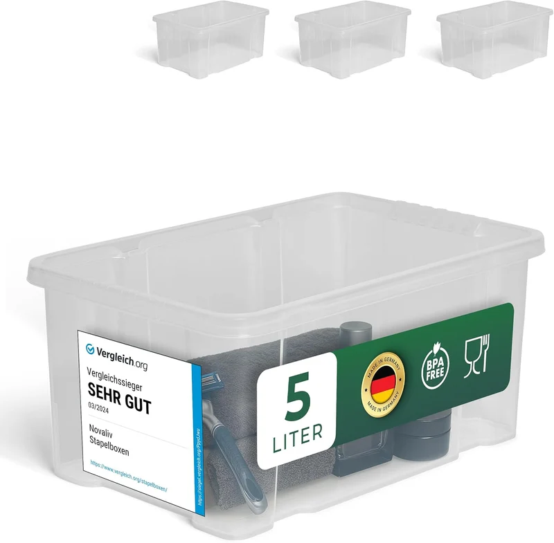 Novaliv 4x Aufbewahrungsboxen ohne Deckel 5L 30 x 19 x 14 cm transparente Nestbar stapelbare Storage