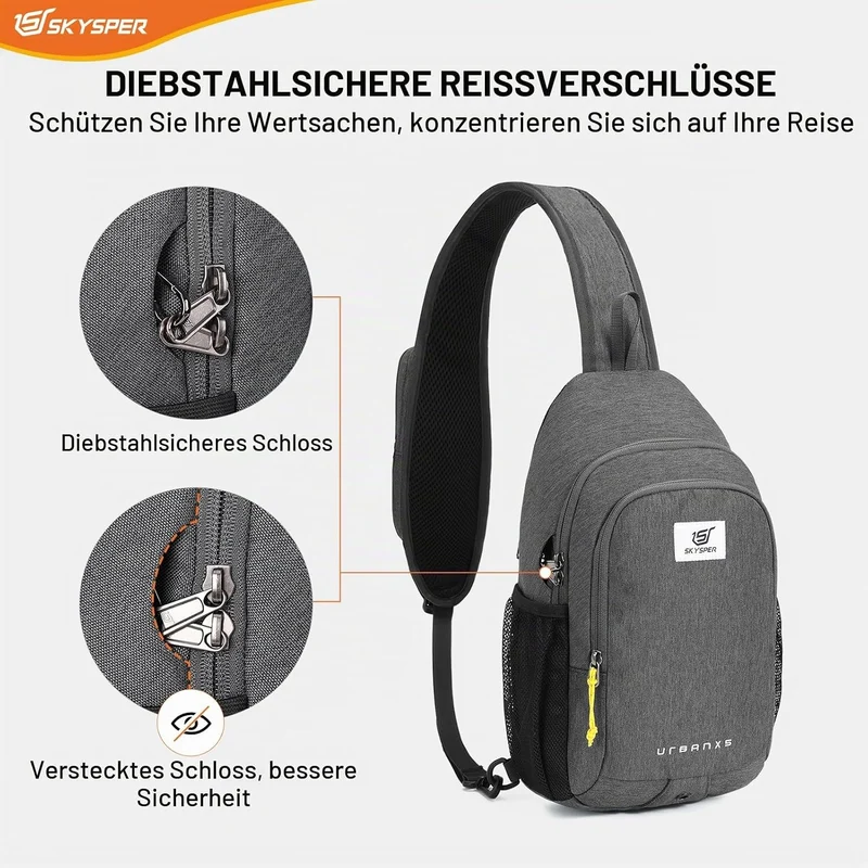 SKYSPER Schultertasche Brusttasche RFID Sling Bag Herren Leichte Umhängetasche Anti-Diebstahl Crossb
