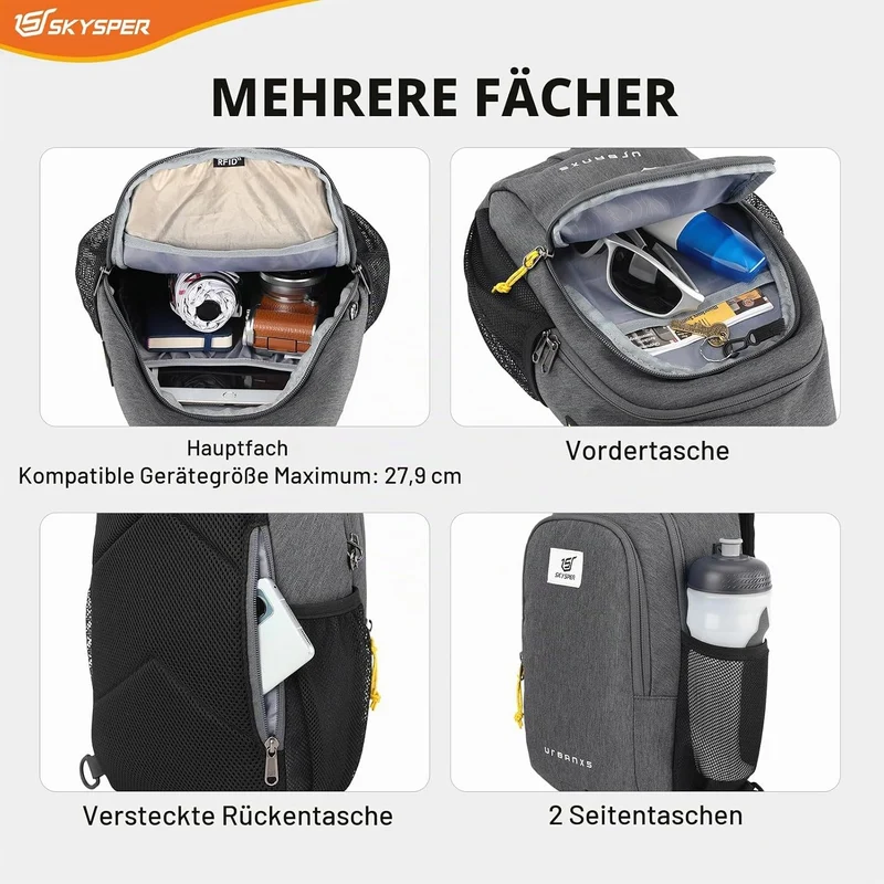 SKYSPER Schultertasche Brusttasche RFID Sling Bag Herren Leichte Umhängetasche Anti-Diebstahl Crossb