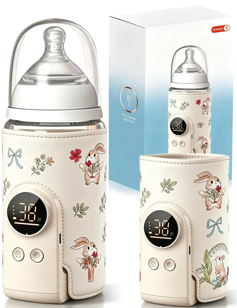Flaschenwärmer Baby, Babyflaschenwärmer mit 8000mAh Akku, 6 Temperaturstufen 38-50℃, LED-Anzeige & N