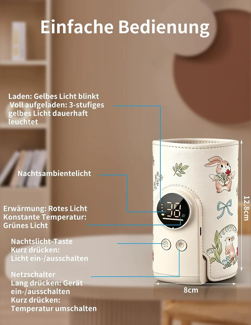 Flaschenwärmer Baby, Babyflaschenwärmer mit 8000mAh Akku, 6 Temperaturstufen 38-50℃, LED-Anzeige & N