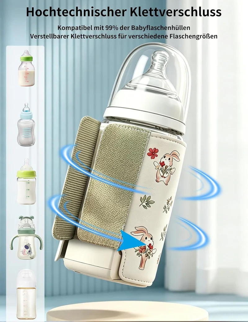Flaschenwärmer Baby, Babyflaschenwärmer mit 8000mAh Akku, 6 Temperaturstufen 38-50℃, LED-Anzeige & N