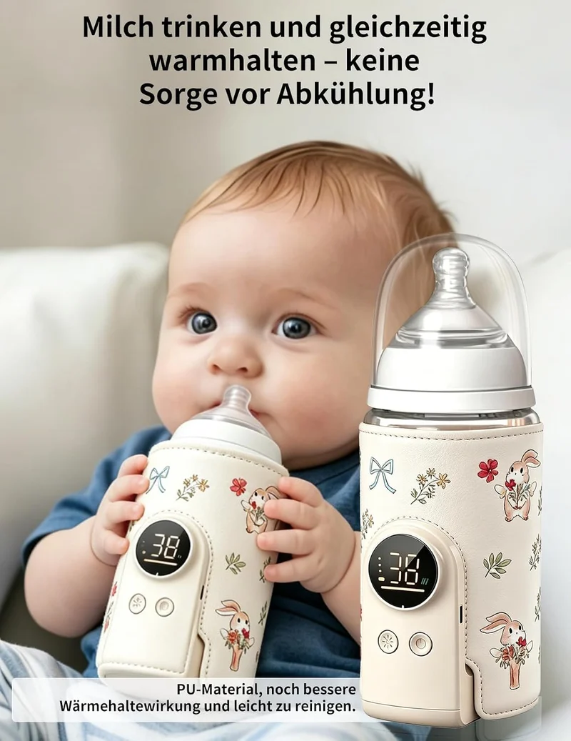 Flaschenwärmer Baby, Babyflaschenwärmer mit 8000mAh Akku, 6 Temperaturstufen 38-50℃, LED-Anzeige & N